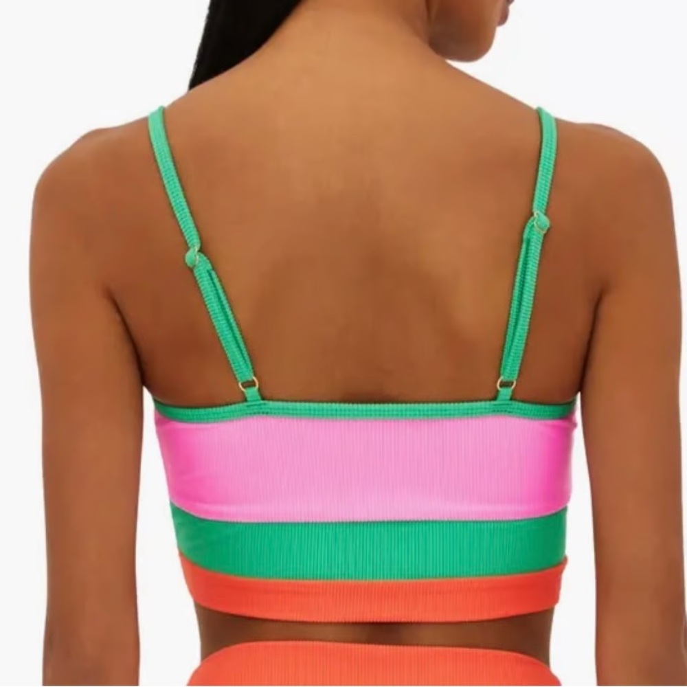 Beach Riot Pink Green Orange Ribbed Colorblock Bikini Top - Picture 2 of 5
